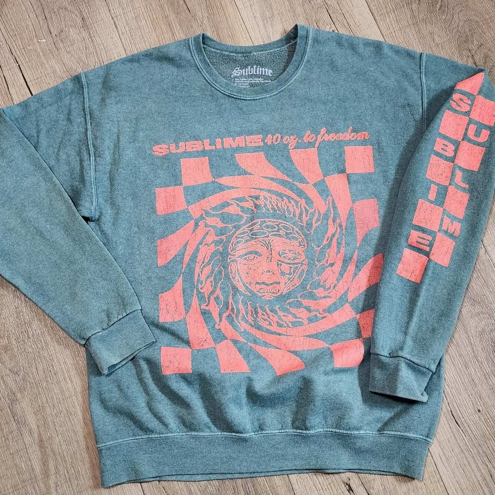 Sublime 40 oz to Freedom Graphic Sweatshirt Mens MD Green Mineral Wash Crewneck